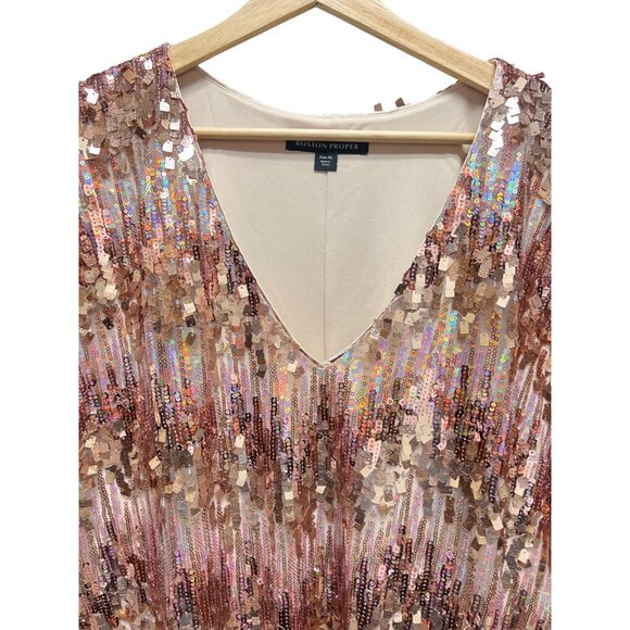 Boston Proper NWT Pink Sparkle Sequin Short Sleeve Shift Dress - Picture 6 of 9